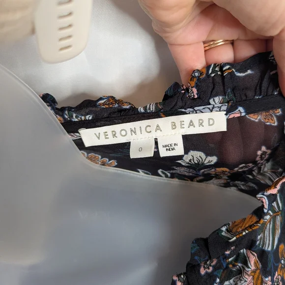 Veronica Beard Shaia Floral Ruched Asymmetrical Midi Dress Black Size 0 - Picture 6 of 11